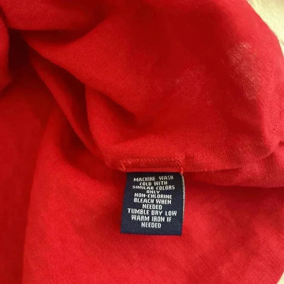 CHAPS BRIGHT RED SPLIT NECK SHIRT 100% LINEN TUNIC PULLOVER SZ Large TOP BLOUSE - Picture 8 of 11